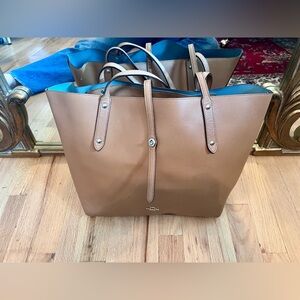 Coach Leather Camel Sky Blue Tote Bag *read description*